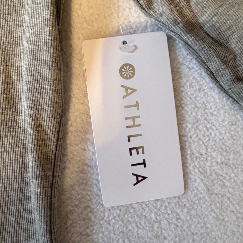 Athleta Top Rib Square Neck Grey Long Sleeve Fitted Small Athleisure NWT - Picture 3 of 8